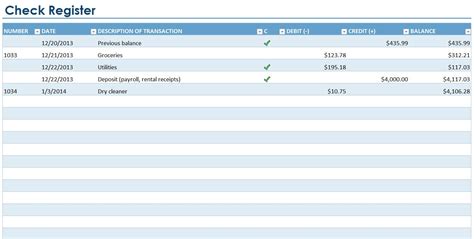 Checkbook Template Excel