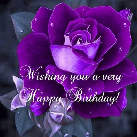 a purple rose with the words wishing you a very happy birthday