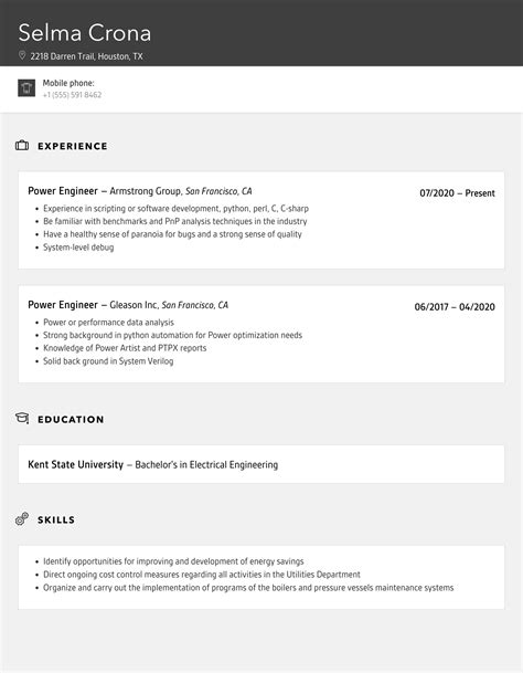 Power Engineer Resume Samples | Velvet Jobs