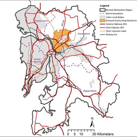 Villages of Bhiwandi Surrounding Notified Area and locations of the ...