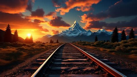 Premium AI Image | Train Tracks Leading Into The Sunset