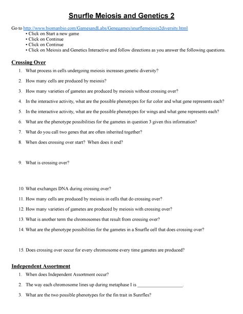 [Template] Copy of Snurfle Meiosis and Genetics 2 Worksheet - Snurfle Meiosis and Genetics 2 Go ...