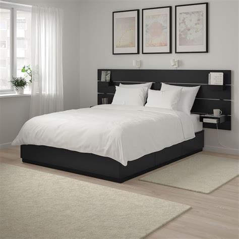 NORDLI Bed with headboard and storage, anthracite, King - IKEA | Headboards for beds, Bed frame ...