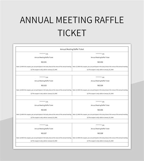 Annual Meeting Raffle Ticket Excel Template And Google Sheets File For ...