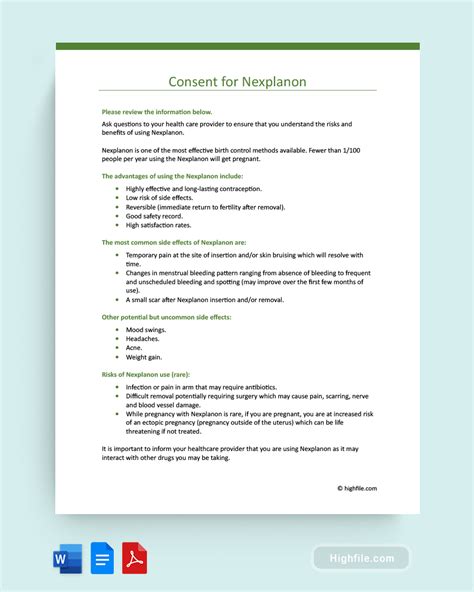 Nexplanon Consent Form | Word | PDF | Google Docs