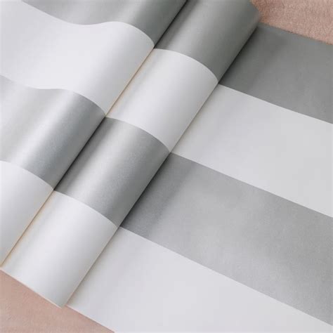 Modern Simple Wide Vertical Stripe Wallpaper Silver White Classic Wall ...