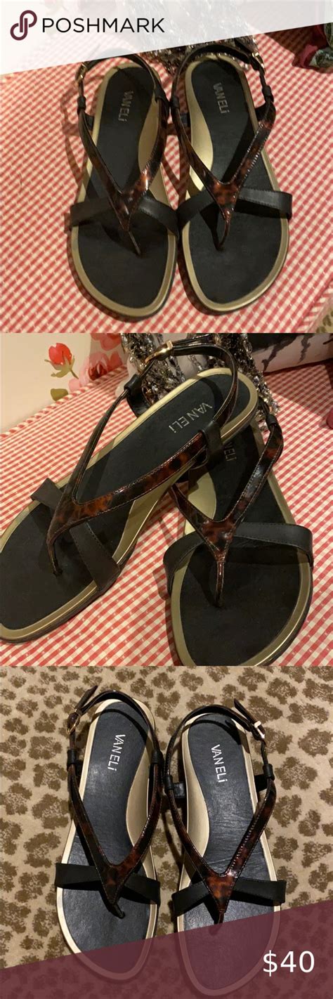 NWOT Vaneli Tortoiseshell and black sandals | Toe loop sandals, Black ...