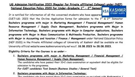 KU Application Form for various UG Courses (Private affiliated Colleges ...