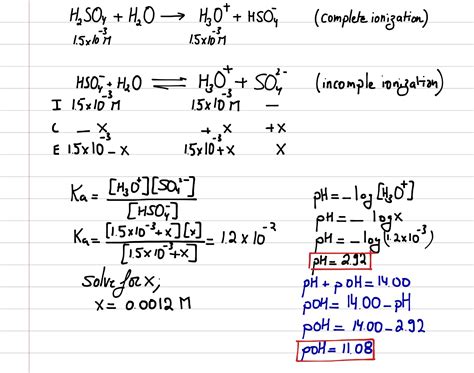 What is the pH and pOH of a 1.5 * 10^-3 M solution of sulfuric acid (H_2SO_4)? | Socratic