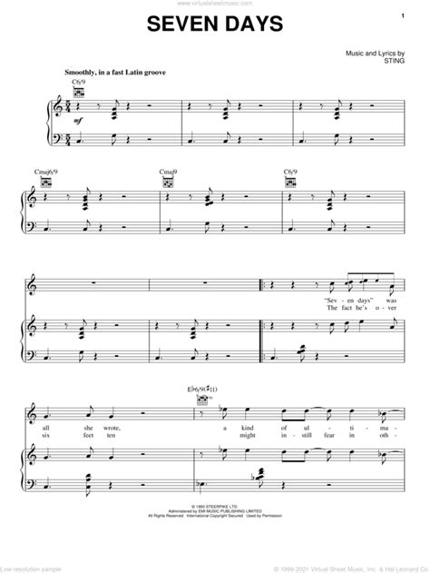 Sting - Seven Days sheet music for voice, piano or guitar [PDF]