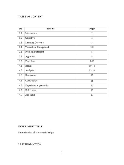 Determination of Metacentric Height and Static Stability of a Floating Body | PDF | Buoyancy ...