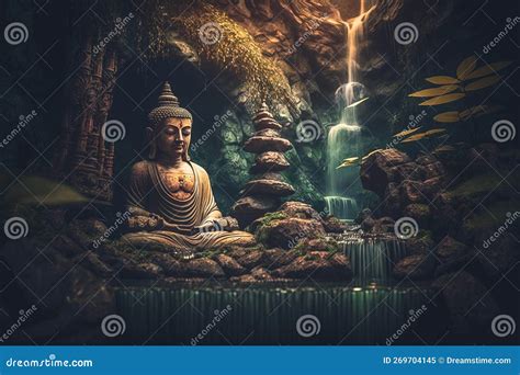 Zen Garden with Buddha Statue Stock Illustration - Illustration of ...