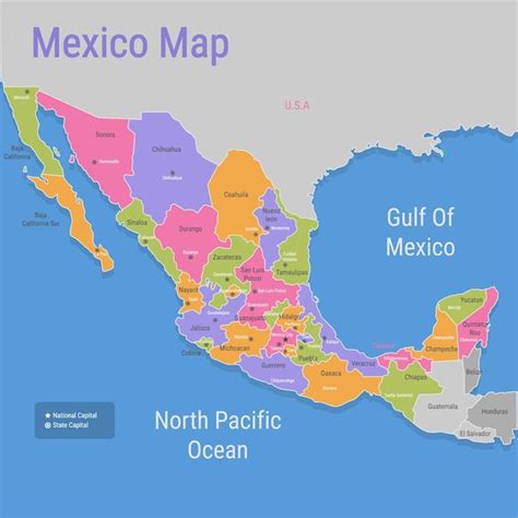 Premium Vector | A map of mexico with the states labeled.