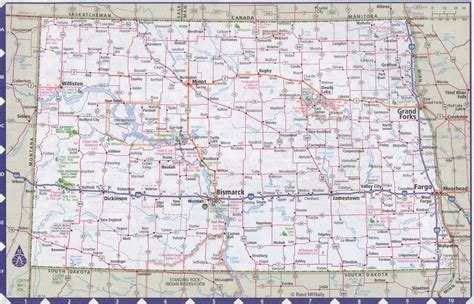 Map of North Dakota state with highways,roads,cities, counties. North ...