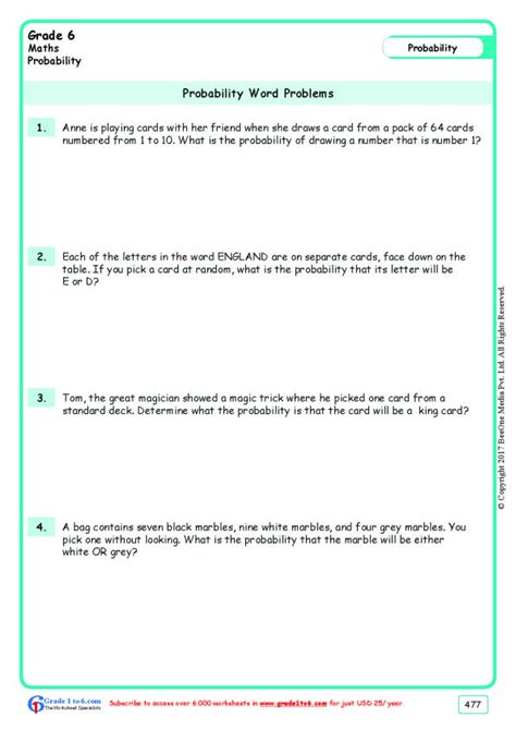 Grade 6 Probability Worksheets