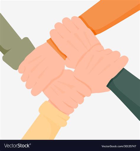 Four cartoon hand holding together isolated Vector Image