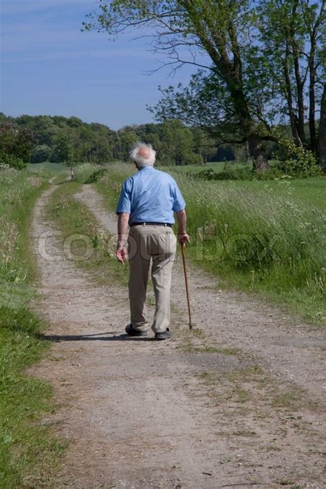 Old man with walking stick | Stock Photo | Colourbox