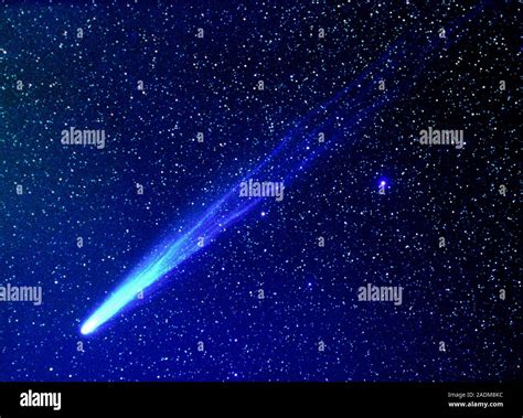 Comet Hyakutake. Optical image showing the head or coma (bottom left) and the tail of Comet ...