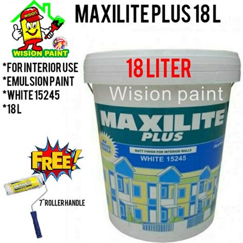 18L ( 18 LITER ) WHITE MAXILITE PLUS EMULSION PAINT ( FREE ROLLER 7" SET ) DULUX PAINT BRAND ...