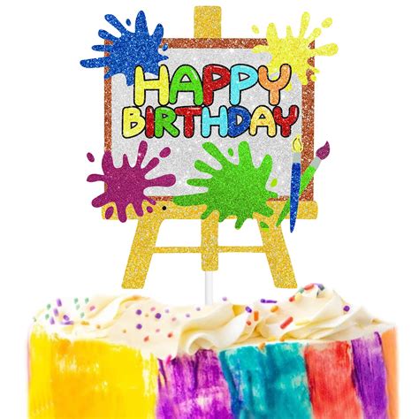 Buy Art Happy Birthday Cake Topper Painting Graffiti Drawing Artist Painter Brush Palette Themed ...