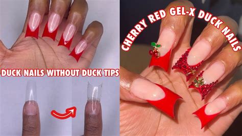 Making Full Cover Duck Nails With Regular Tips | Gel-X Duck Nails Red ...