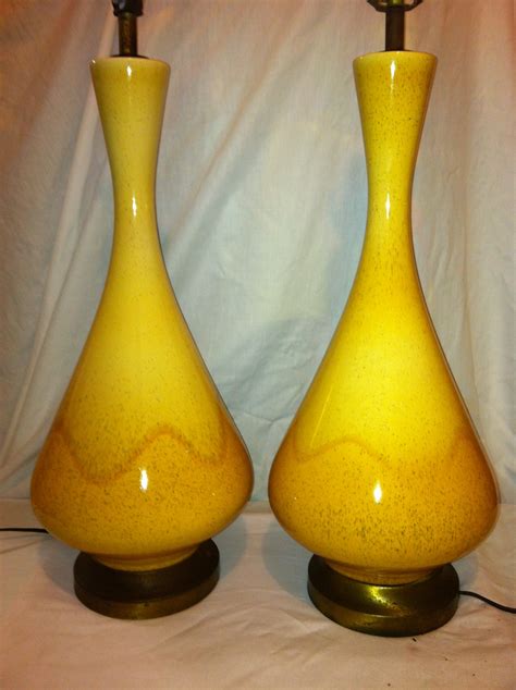Pair of yellow Mid Century Drip Glaze Lamps (hard to find in the pair) $199