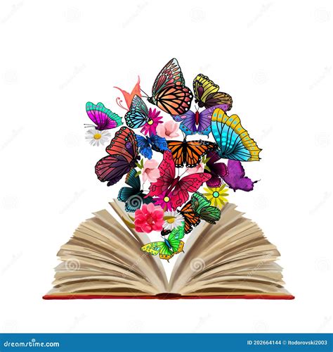 Libro Abierto Con Mariposas Volando Desde él Sobre Fondo Blanco Stock ...