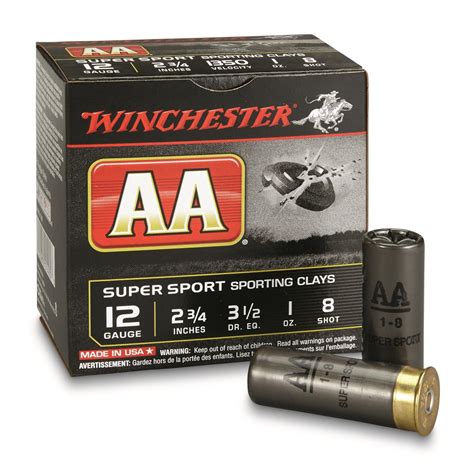 Winchester, 12 Gauge, AA Supersport Sporting Clays Shotshells, 2 3/4" Shell, 1 oz., 25 Rounds ...