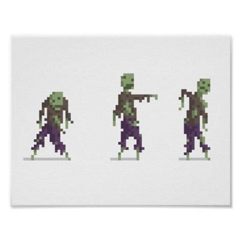 Zombie 8-bit Pixel Art Wide Poster | Zazzle | Pixel art tutorial, Pixel art design, Pixel art ...