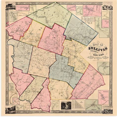 1856 Sullivan County New York Map Poster - Vintage Sullivan County NY Wall Art | eBay