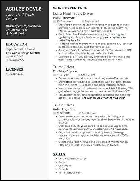 3 Long-Haul Truck Driver Resume Examples Made for 2024