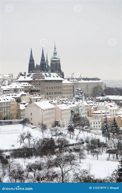 Prague castle in winter stock image. Image of downtown - 12537879