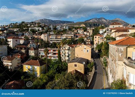 Road To Herceg Novi with Cars in the Center of the Old Town from Above ...