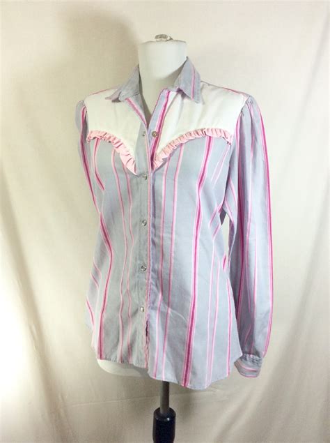 1980s Ruffled Pearl Snap Striped Western Shirt with Sweetheart Yoke ...