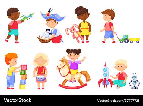 Kids playing with toys cartoon children play Vector Image