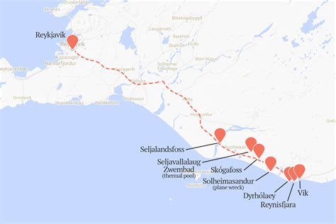 Iceland South Coast Tour Map