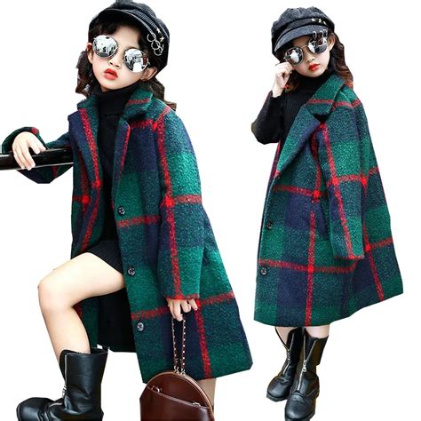 Teen Girls Wool Coats Winter Girls Costume Fleece Thick Plaid Jackets ...