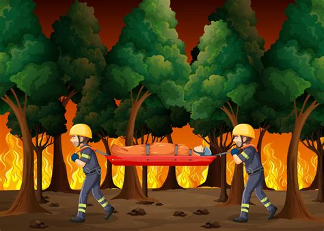 Wildfire scene with firerman rescue in cartoon style 7205605 Vector Art at Vecteezy