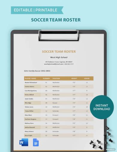 FREE 9+ Soccer Team Roster Samples in PDF | MS Word