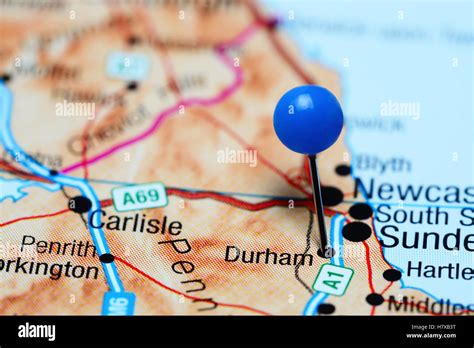 Durham pinned on a map of UK Stock Photo - Alamy