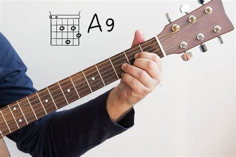 Man Playing Guitar Chords Displayed on Whiteboard, Chord A9 Stock Photo - Image of performer ...