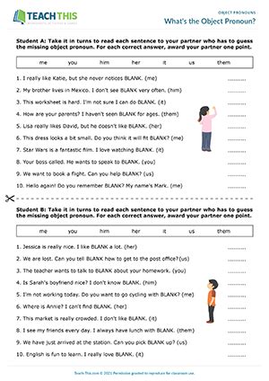 Pronouns Worksheet ( Subject , Object and Possessive Adjective ) - Worksheets Library