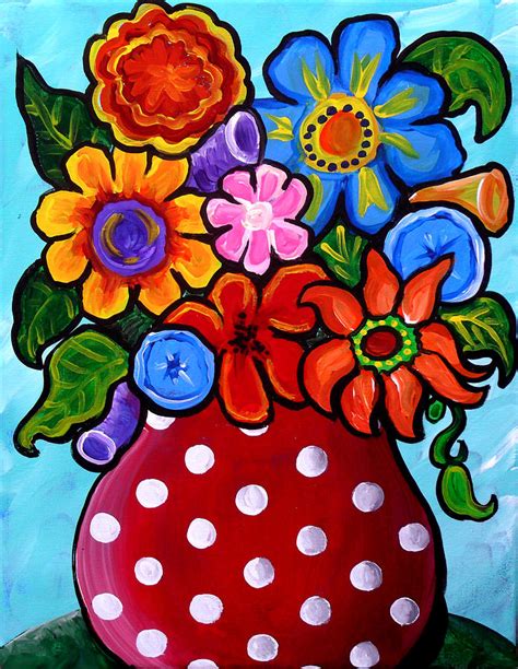 Whimsical Flowers In Polka Dots Painting by Renie Britenbucher | Pixels