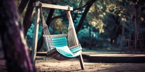 Premium AI Image | A wooden swing chair in a park