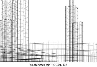 Abstract Architecture Linear Drawing Vector Illustration Stock Vector (Royalty Free) 2113217462 ...