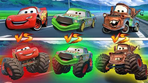 MONSTER LIGHTNING MCQUEEN, TOW MATER, Chick HICKS vs NORMAL PIXAR CARS in BeamNG.drive! - YouTube