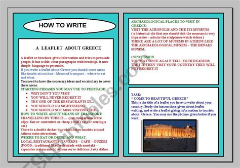 HOW TO WRITE A LEAFLET - ESL worksheet by elpida pap