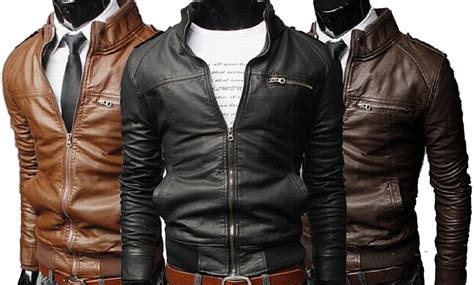 Men's Faux Leather Biker Jacket | Groupon Goods