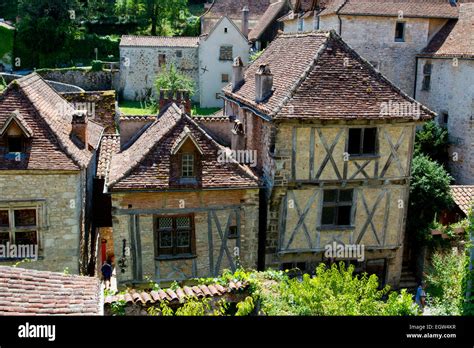 Houses of medieval architecture in Saint-Cirq-Lapopie, a commune in the ...