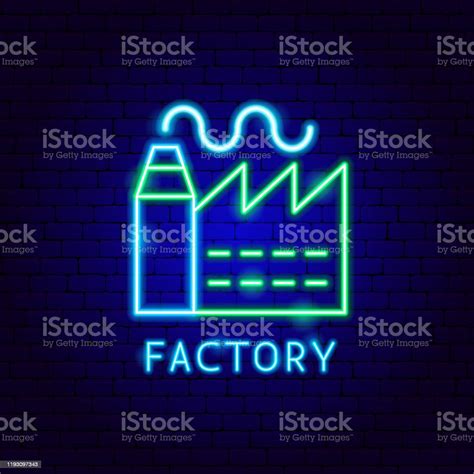 Factory Neon Label Stock Illustration - Download Image Now - Built Structure, Business, Chemical ...